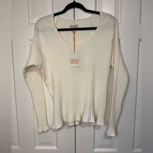 Knox Rose Cream Ribbed Long Sleeve Top - sz XL
